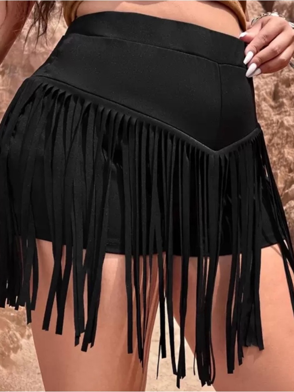 Black Fringe Mini Skirt